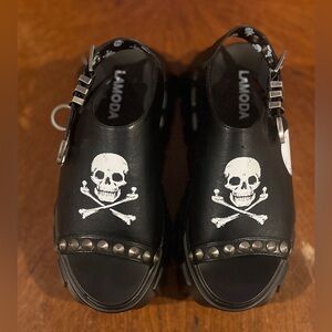 LAMODA Platform Black Skull & Studded Sandals